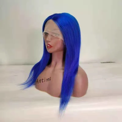 180% Density Factory Wholesale Free Sample Brazilian Human Virgin Hair Blue Straight 13X4 Transparent HD Lace Front Wigs