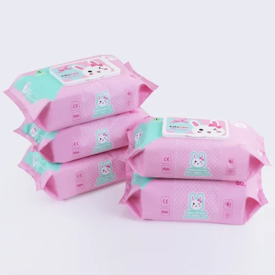 Custom Made Nonwoven 80PCS Baby Water Wipes Unscented with Plastic Lid &amp; Sticker Opening