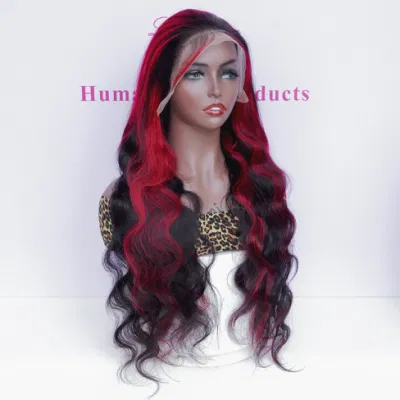 Factory Wholesale High-Quality P1b/Burgundy Color Body Wave HD Transparent 13X4 Lace Front Wigs for Black Women