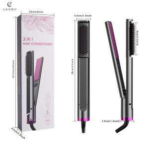 Hair salon flat iron 2 in 1 hair straightener comb fast heating titanium curling iron