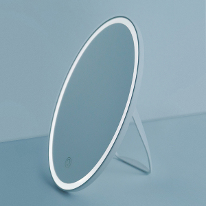 hot selling oval rechargeable smart touch screen standing adjustable 3 brightness vanity desktop led light makeup mirror