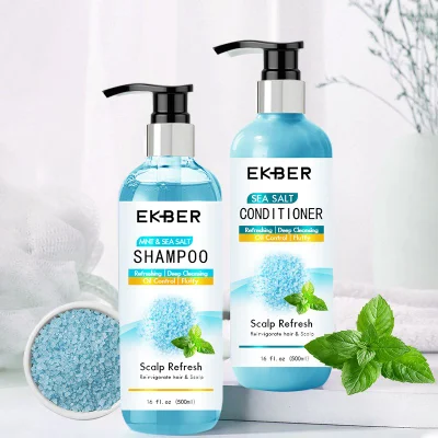 Organic Sea Salt Mint Dry Hair Shampoo and Conditioner Hair Set Anti Itching Deep Conditioning Sea Salt Mint Shampoo Conditioner