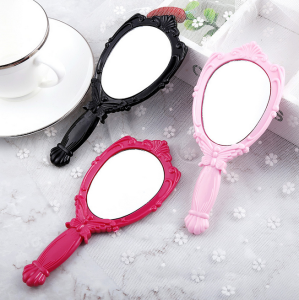 Plastic Hand Makeup Mirror Black Handle Cosmetic Mirror Girls Handheld Dressing Vanity Beauty Make Up Mirrors