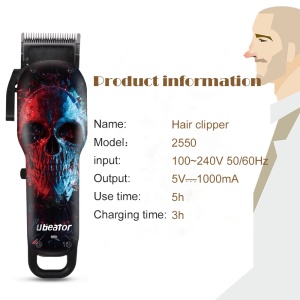 Ubeator Professional  Hair Clipper Shaving Cut Machine wireless clipper beards Ice Fire Skull Design hair shaver Hair Trimmer