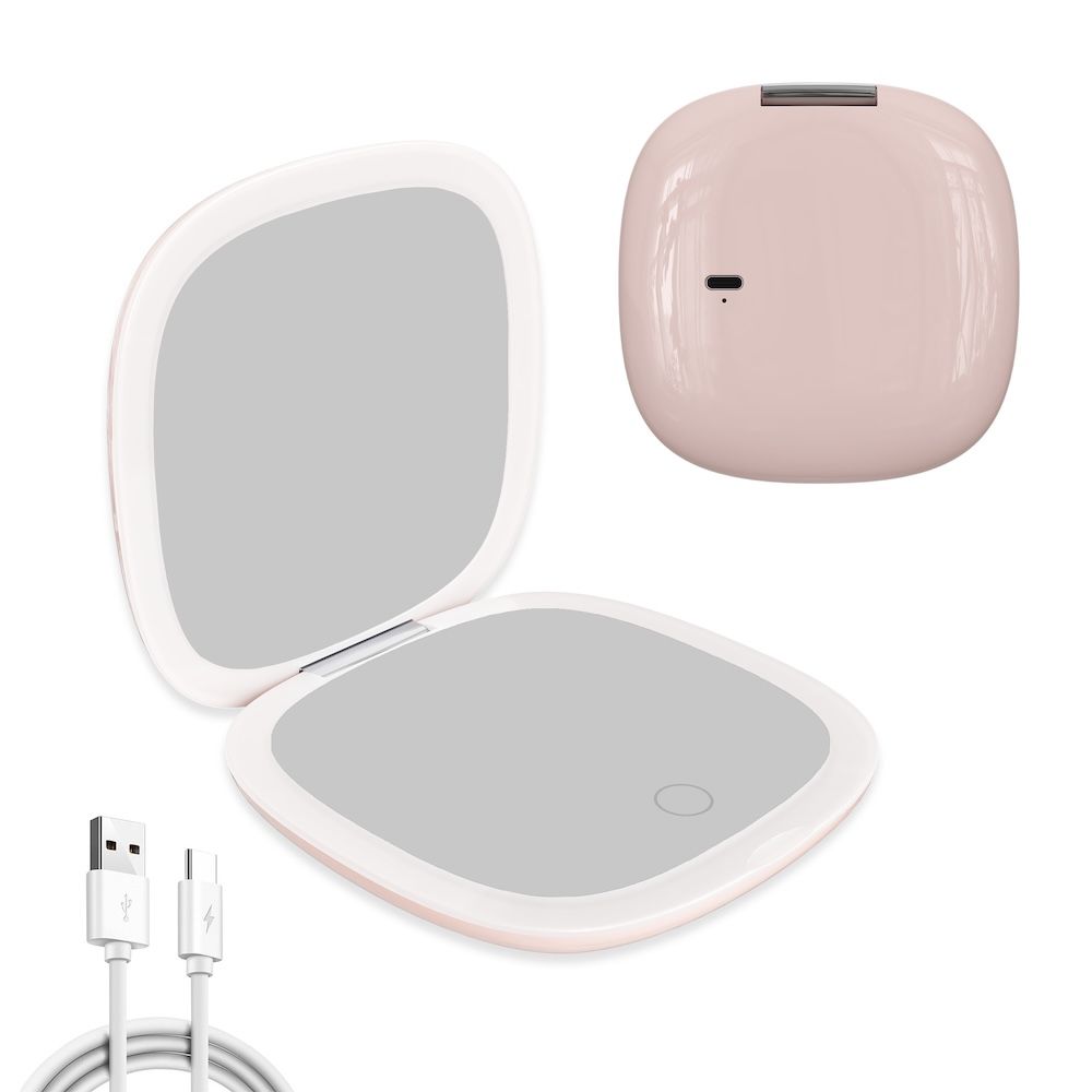 Rechargeable Portable 1X/10X Magnification Dimmable Travel-grade Double-sided LED Makeup Mirror.