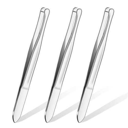 3 Pieces Stainless Steel Round Tip Tweezers Eyebrow Hair Removal Tweezers Makeup Cosmetic Tool Blunt Tip Tweezers