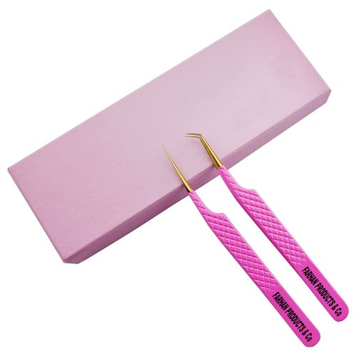 2 Pcs Pink Stainless Steel Tweezers for Eyelash Extensions Eyelash Extension Tweezers Sets Volume Tweezers Lash Extension