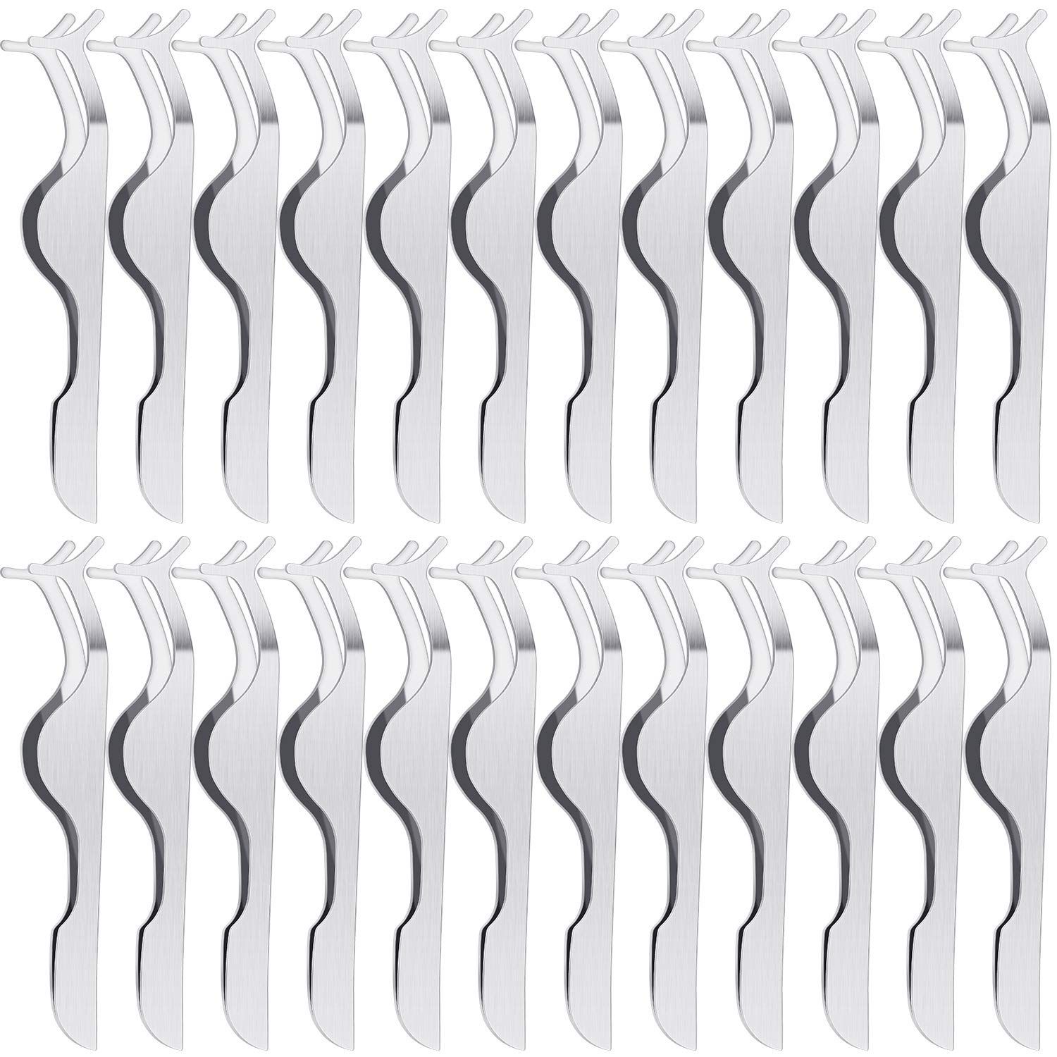 24 PCS False Eyelashes Applicator Tool Stainless Steel Eyelash Extension Tweezers Remover Clip Eyelash Tweezers ( Sliver )