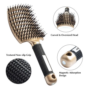 Amazon hot Wholesale Customized LOGO Curved Vented Detangling Wave Brush Boar Bristle Hair Brush with nylon bristle