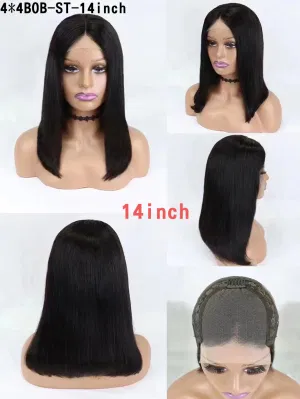 Bob Wigs Natural Black Double Drawn Short Bob Wigs 8 Inch Peruvian Straight Lace Closure Wigs for Black Women