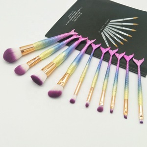 Hot Fashion 10 pcs 3D Mermaid Makeup Brush Cosmetic Brushes Eyeshadow Eyeliner Blush Brushes Set