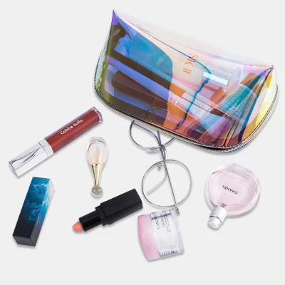 Low MOQ Custom Logo Fashion Small Personalized Holographic PVC Makeup Bag&Cases Cosmetic Gift Bags