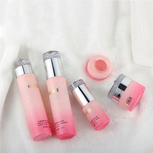 Pink color unique shaped cosmetics packaging set glass body lotion bottles cream jar with luxury water drop shape pump