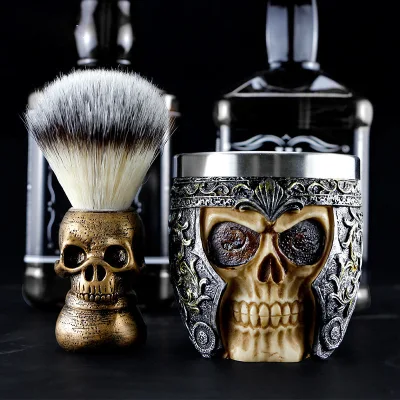 Shaving Beard Brush Skull Hair Shave Metal Handle Razor Brush