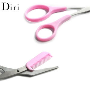Wholesale Pink Plastic Handle Makeup Eyebrow Trimmer Cutting Scissor With Mini Comb