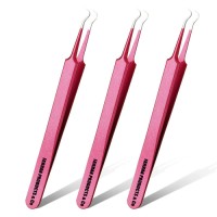 Blackhead Removal Tweezer Acne Blemish Stainless Steel Blemish Extractor Tool Acne Whitehead Pimple Bend Curved Tweezer (Pink)