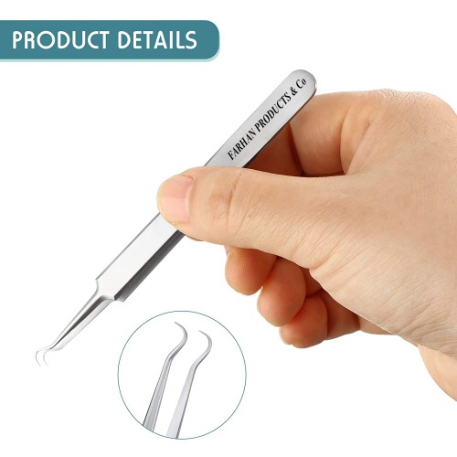 Blackhead Removal Tweezer Acne Blemish Stainless Steel Blemish Extractor Tool Acne Whitehead Pimple Bend Curved Tweezer (Sliver)