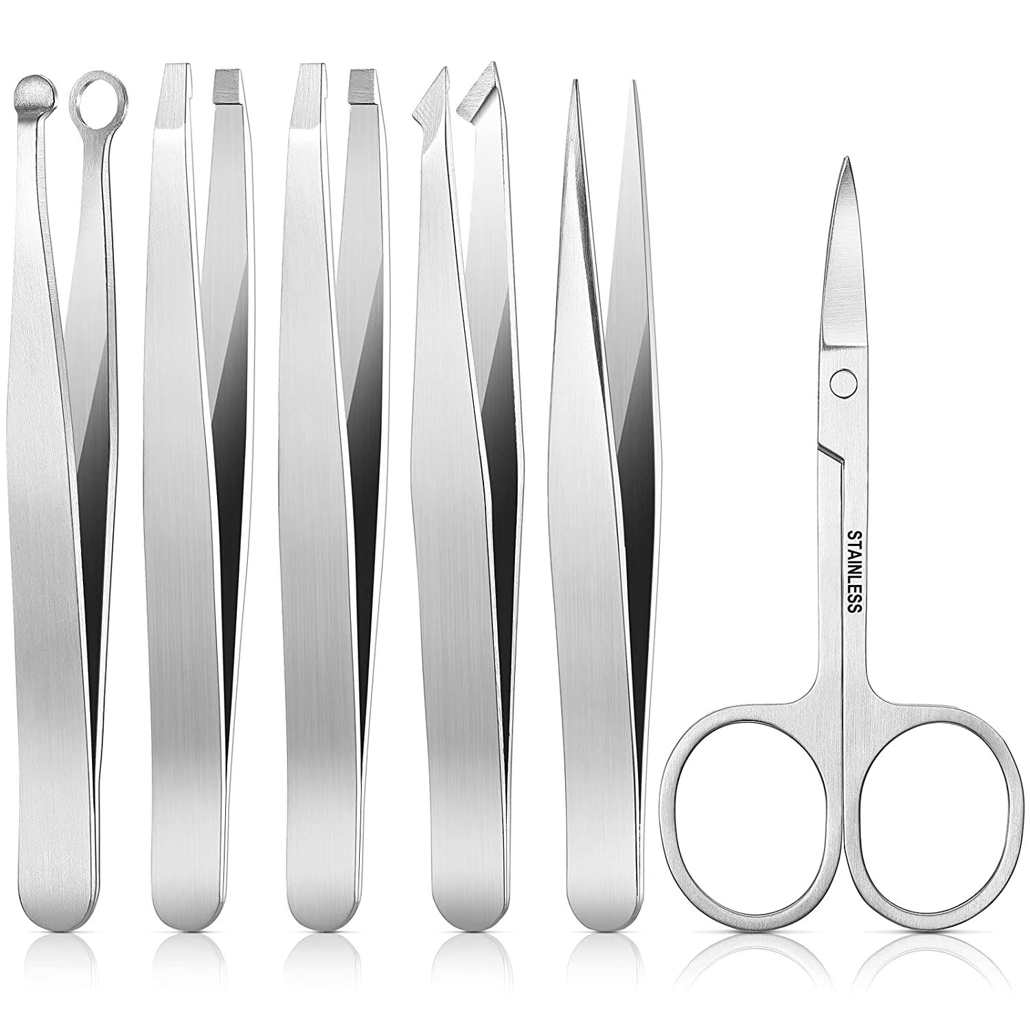 6 Pcs Stainless Steel Tweezers Set Eyebrows Tweezers Plucker Ingrown Hairs Nose Hair Trimming Tweezers Tip and Pointed