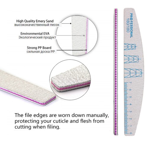 Nail File Professional Double Sided Nail Files with Extension Nail Measurement Scales