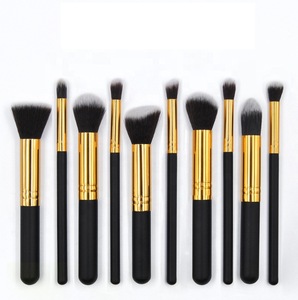 10 pcs Wood Handle pink and gold makeup brushes