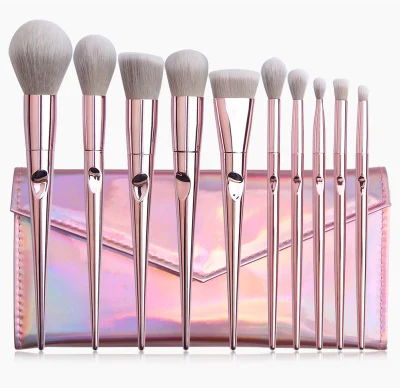 10PCS Electroplate Pink Makeup Brushes Private Label Premium Synthetic Hair Cosmetic Brush Set