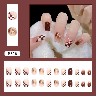 24PCS/Box Pink Flame Short Ballet Wear Nail Finished Fake Nail Art