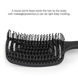 Best quality anti-static beauty detangle hair brush black curved wave handle hair brush