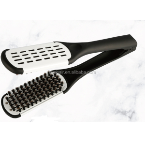 Hair Straightening Comb Double Sided Bristle Brush Clamp Straightener