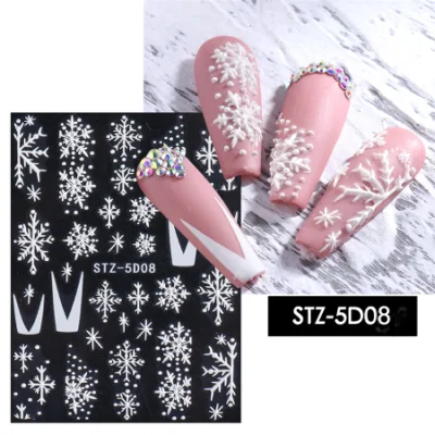 New Nail Stickers Ins Stereo 5D Embossed Christmas Snowflake French Adhesive Nail Stickers