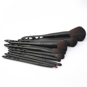 private label black hollow handle makeup brush with cup leather holder