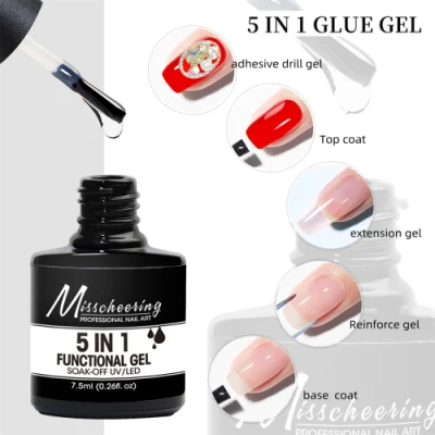 Professional 5 in 1 Functional Nail Art Gel Base Coat Top Coat Building Gel Nail Extension Diamonds Glue