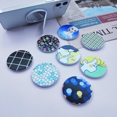 Round Double-sided Makeup Mirror Phone Holder Folding Stand