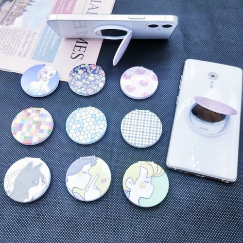 Round Double-sided Makeup Mirror Phone Holder Folding Stand
