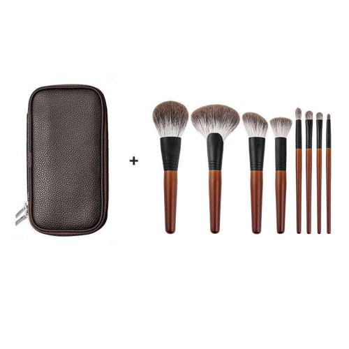 Professional 8 Pieces Retro Wooden Cosmetic Brushes Kit with Portable Pouch Ultra Soft Synthetic Bristles Face & Eye Makeup Brush Set