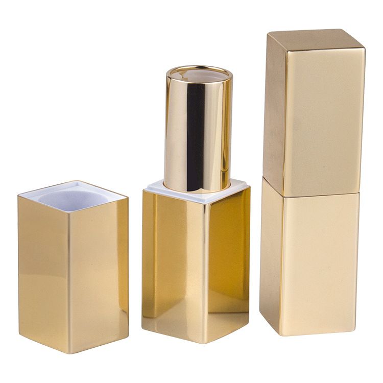 5.2ML Pocket Square Design Gold Color Oxidizing Aluminum Alloy Lipstick Tube With Heavy Magnetic Cover