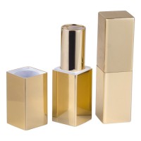 5.2ML Pocket Square Design Gold Color Oxidizing Aluminum Alloy Lipstick Tube With Heavy Magnetic Cover