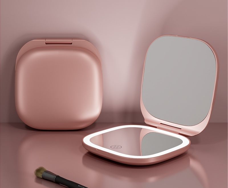 Modern Fashion Handheld Folding Round Small Practical Portable LED Makeup Mirror