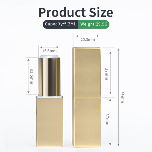 5.2ML Pocket Square Design Gold Color Oxidizing Aluminum Alloy Lipstick Tube With Heavy Magnetic Cover