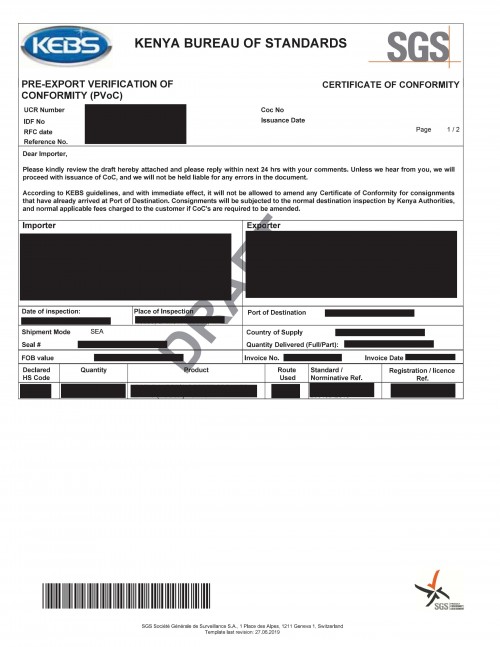 Product Conformity Assessment (PCA) - Certificate of Conformity (COC)