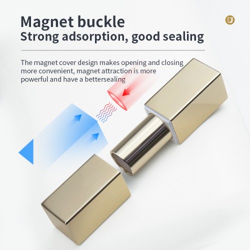5.2ML Pocket Square Design Gold Color Oxidizing Aluminum Alloy Lipstick Tube With Heavy Magnetic Cover