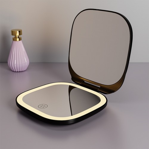 Modern Fashion Handheld Folding Round Small Practical Portable LED Makeup Mirror