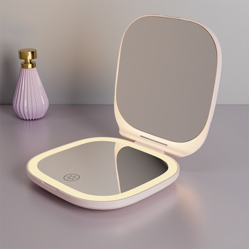 Modern Fashion Handheld Folding Round Small Practical Portable LED Makeup Mirror