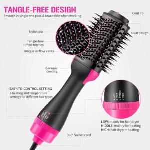 1000W Hair Dryer Hot Air Brush Styler and Volumizer Hair Straightener Curler Comb Roller One Step Electric Ion Blow Dryer Brush