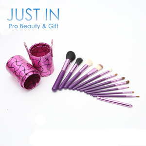 12pcs/set Purple Color Face Beauty Tool Cosmetic Makeup Brush Set Kit Tool With Holder