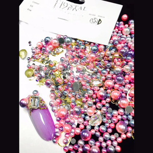 2019 new sea series glitter round nail art mermaid pearl& rivet &rhinestone mixed nail decoration supplies for 3D nail art