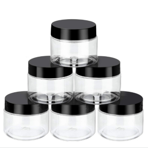 50g 50ml PET Candy Storage Container Clear Wide Mouth Plastic Cosmetic Cream Jar  with Black Lid