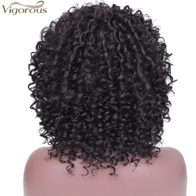 Black Color Short Afro Kinky Curly Wigs with Bangs Synthetic