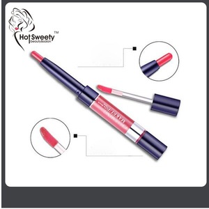 double end waterproof lipgloss+lip liner moisturizing lip beauty red color lip liner