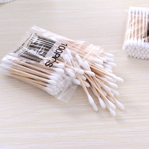 double head cosmetics cotton buds 100pcs/bag makeup tools ear buds cotton swabs ear wax remover cotton swab wooden stick