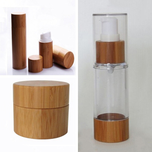 eco friendly plastic cosmetic container with bamboo cover for skincare products